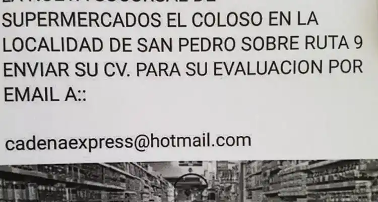 Alerta por falsa convocatoria de trabajadores para un supermercado