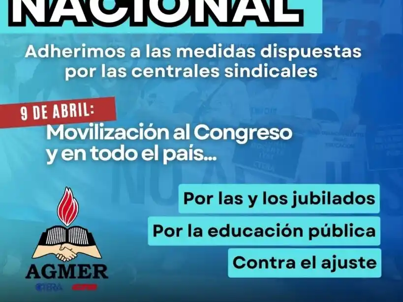 AGMER convoca a la movilización y el paro por los jubilados y la educación pública