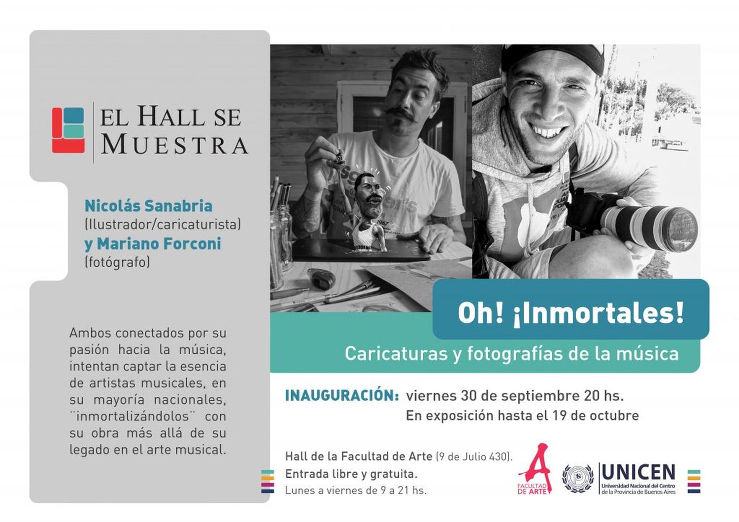 ¡Oh! ¡Inmortales!, caricaturas y fotografías de la música, nueva muestra el Hall de la Facultad de Arte