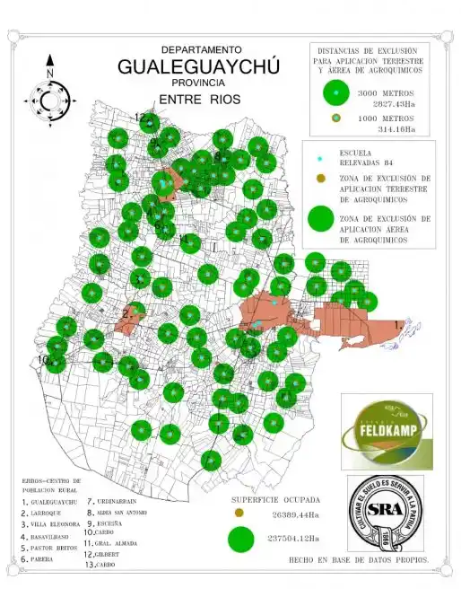 El mapa de las escuelas rurales del departamento.
