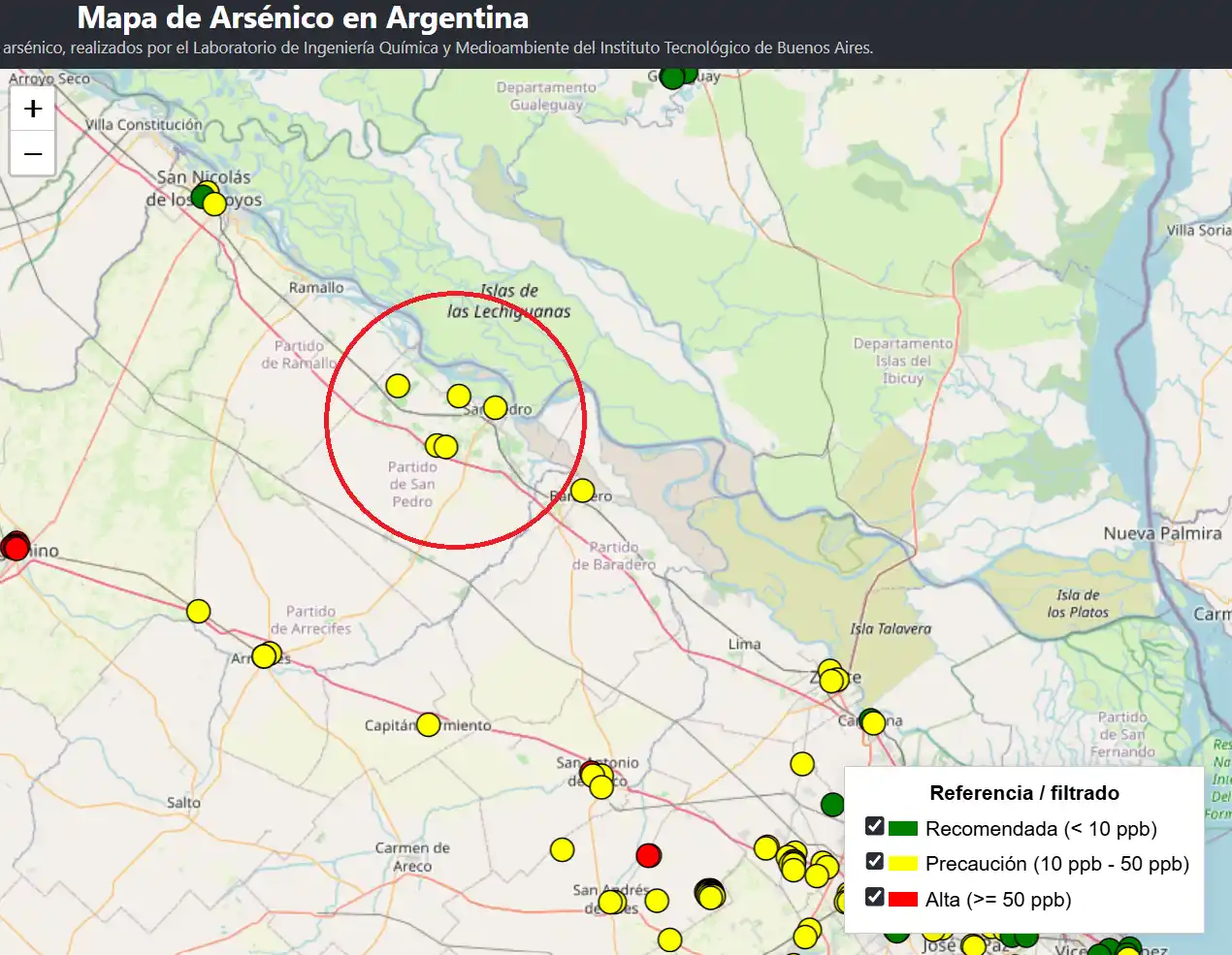 mapa arsénico zona san pedro