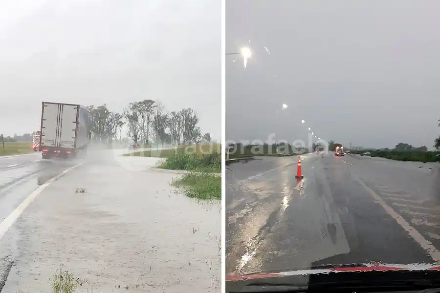 Complicación en las rutas: un sector de la Ruta Nacional 19 con tránsito asistido por agua sobre la calzada