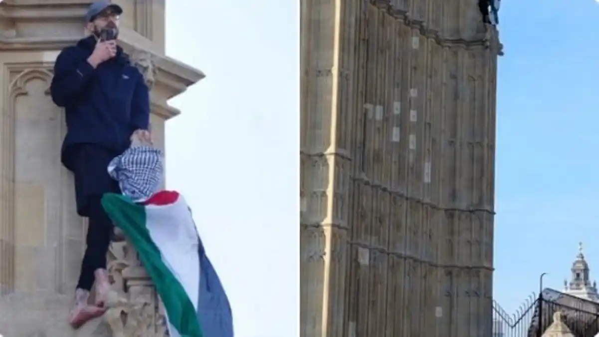 Un hombre escaló la torre del Big Ben portando una bandera palestina (FOTO+VIDEO)