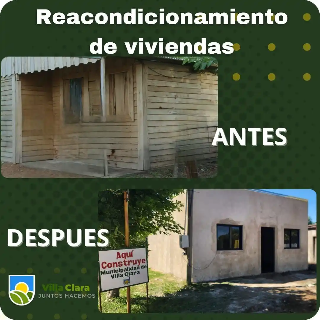 Imagen del posteo compartido por la municipalidad de Villa Clara que muestra el antes y después de una casa.