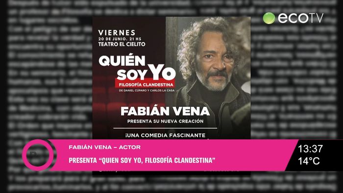 El actor Fabián Vena llega este viernes a Tandil