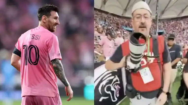 Messi le rompió la cámara a un fotógrafo de un pelotazo en la previa del partido del Inter Miami