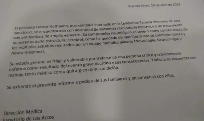 Nuevo parte médico de Sergio Denis