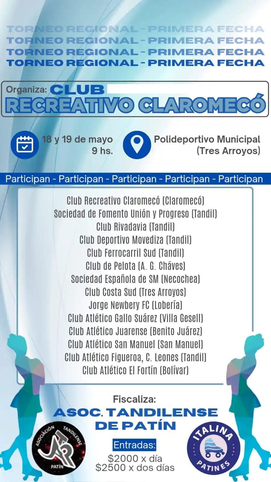 Será la primera fecha del Torneo Regional de Patín en el Polideportivo