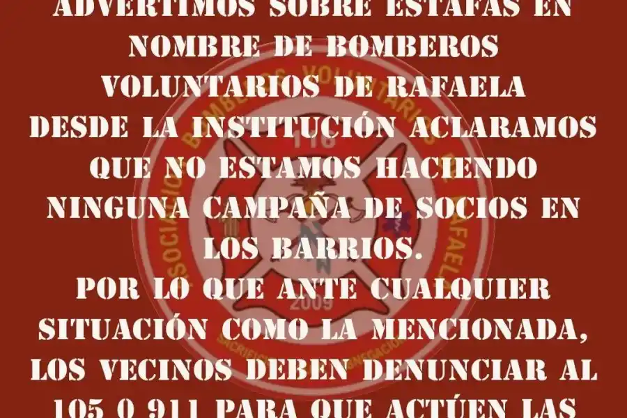 ATENCIÓN: Se hacen pasar por Bomberos Voluntarios para estafar a vecinos 