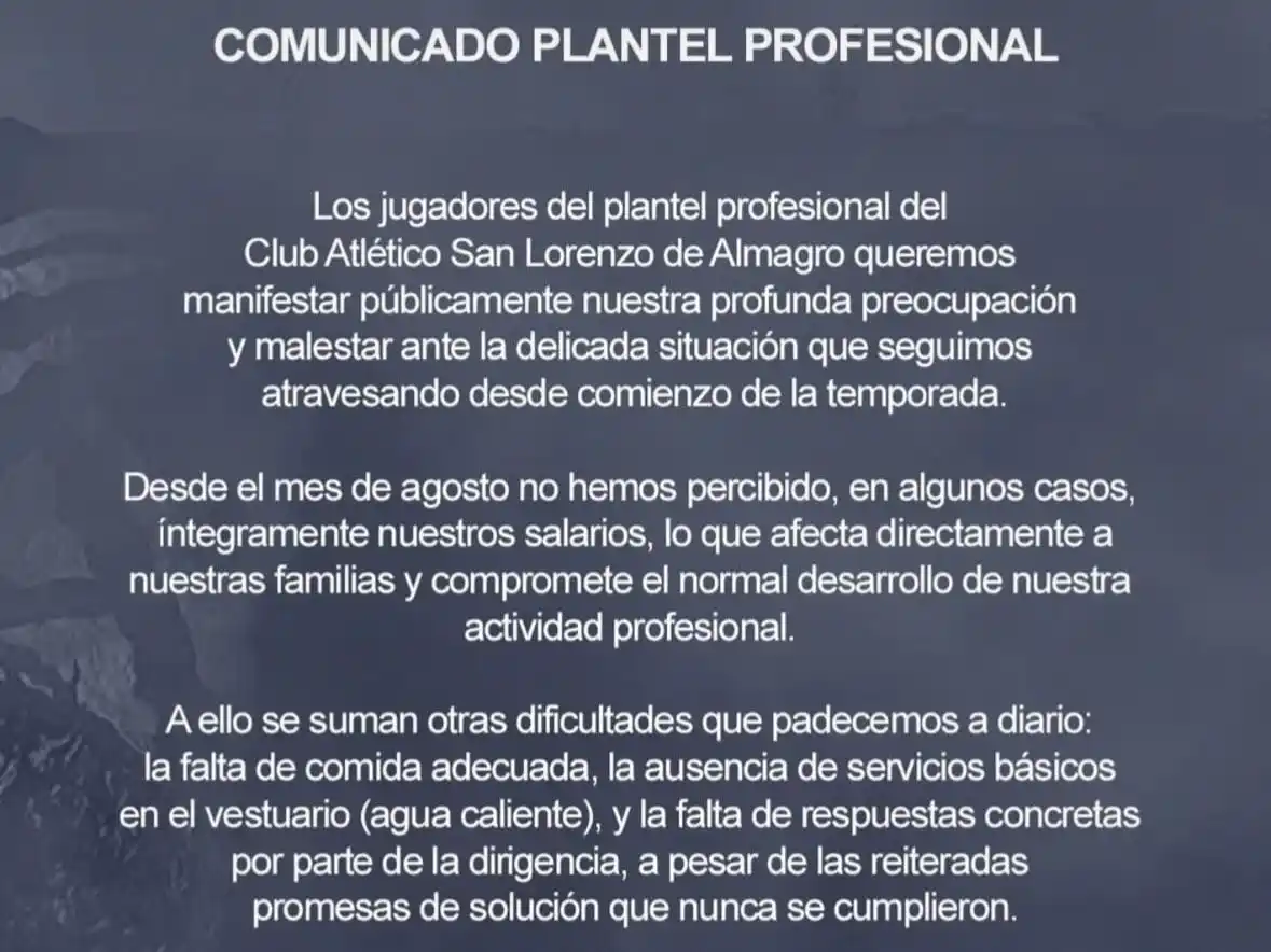 Comunicado plantel de San Lorenzo
