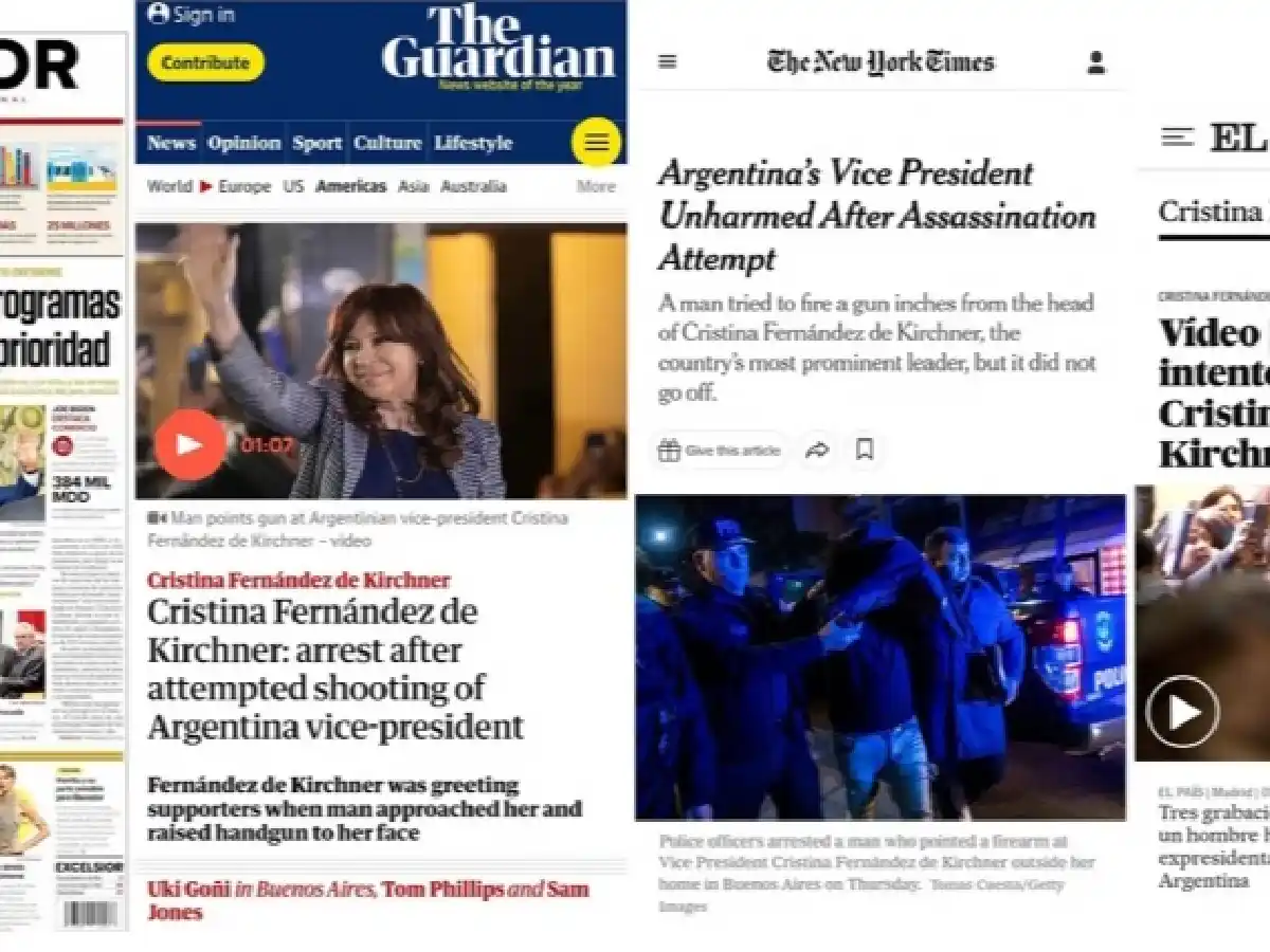 El ataque a Cristina Fernández en los principales diarios del mundo