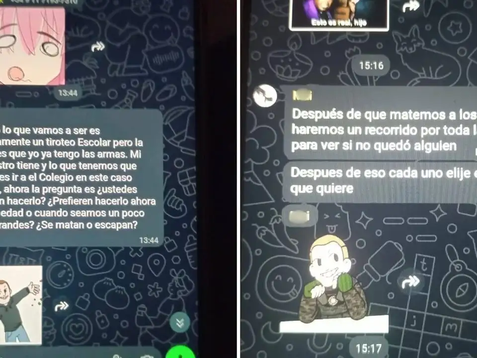 Mensajes del grupo "Tiroteo escolar". (Foto: redes sociales)