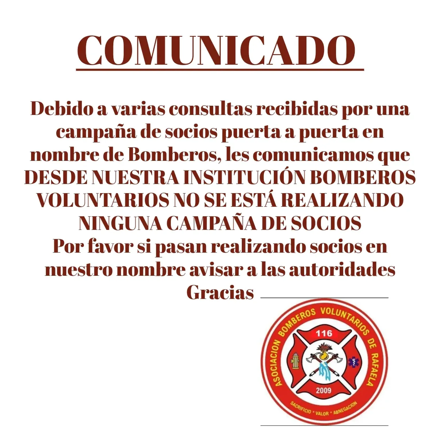comunicado bomberos voluntarios rafaela
