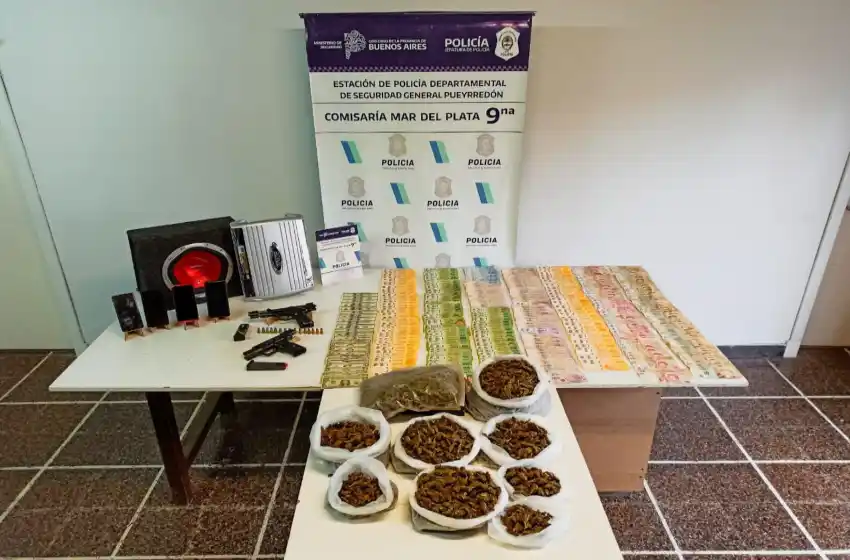 Encontraron más de $180 mil, dólares, celulares, marihuana y armas en un allanamiento por el robo de un parlante