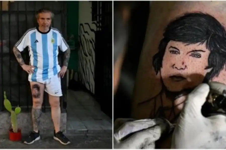 De no creer: cumplió una promesa y se tatuó a Milei en una pierna