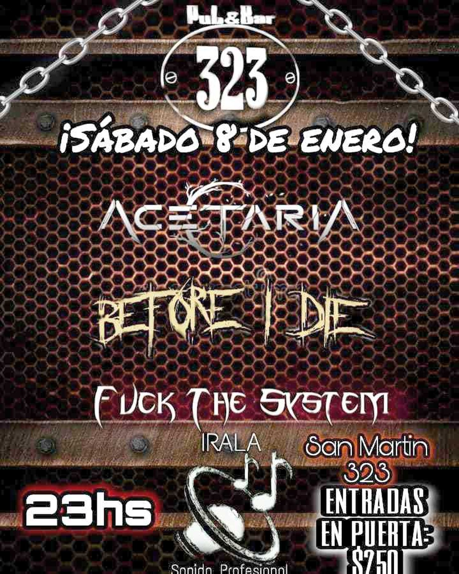 Noche de heavy metal en 323 Acetaria, Before I Die y Fuck The Sytem