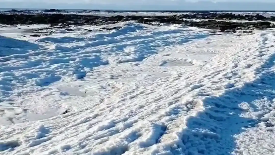 El llamativo espectáculo de las olas del mar congeladas en Tierra del Fuego.