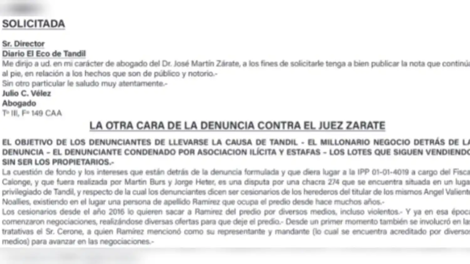 El juez Zárate y una replica durísima