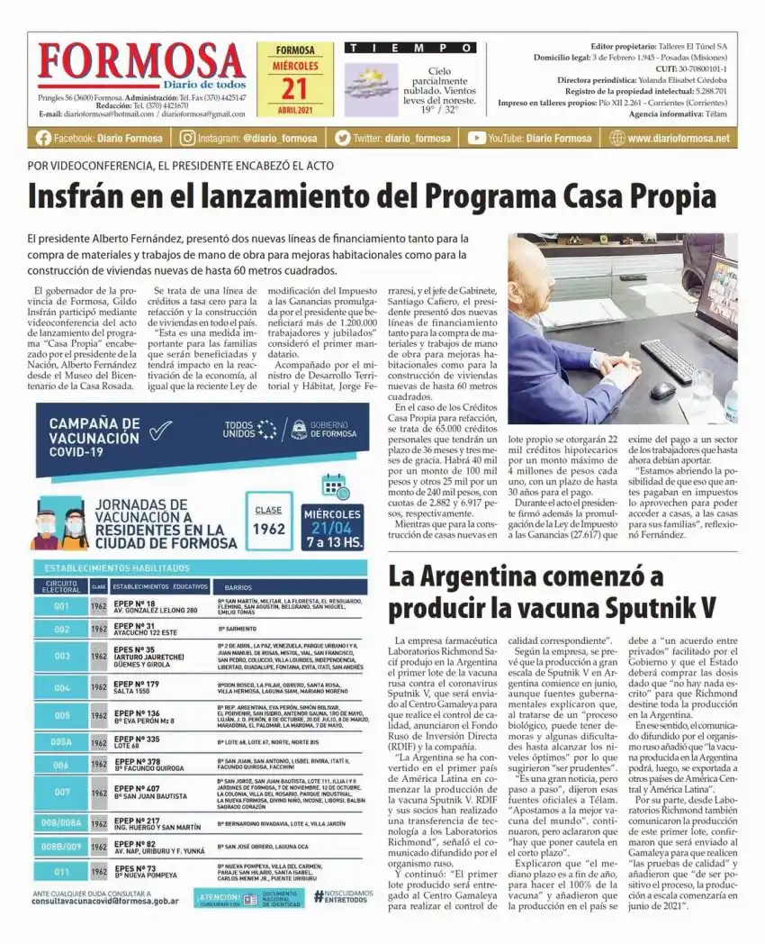 Tapa y Contratapa 21 de abril de 2021
