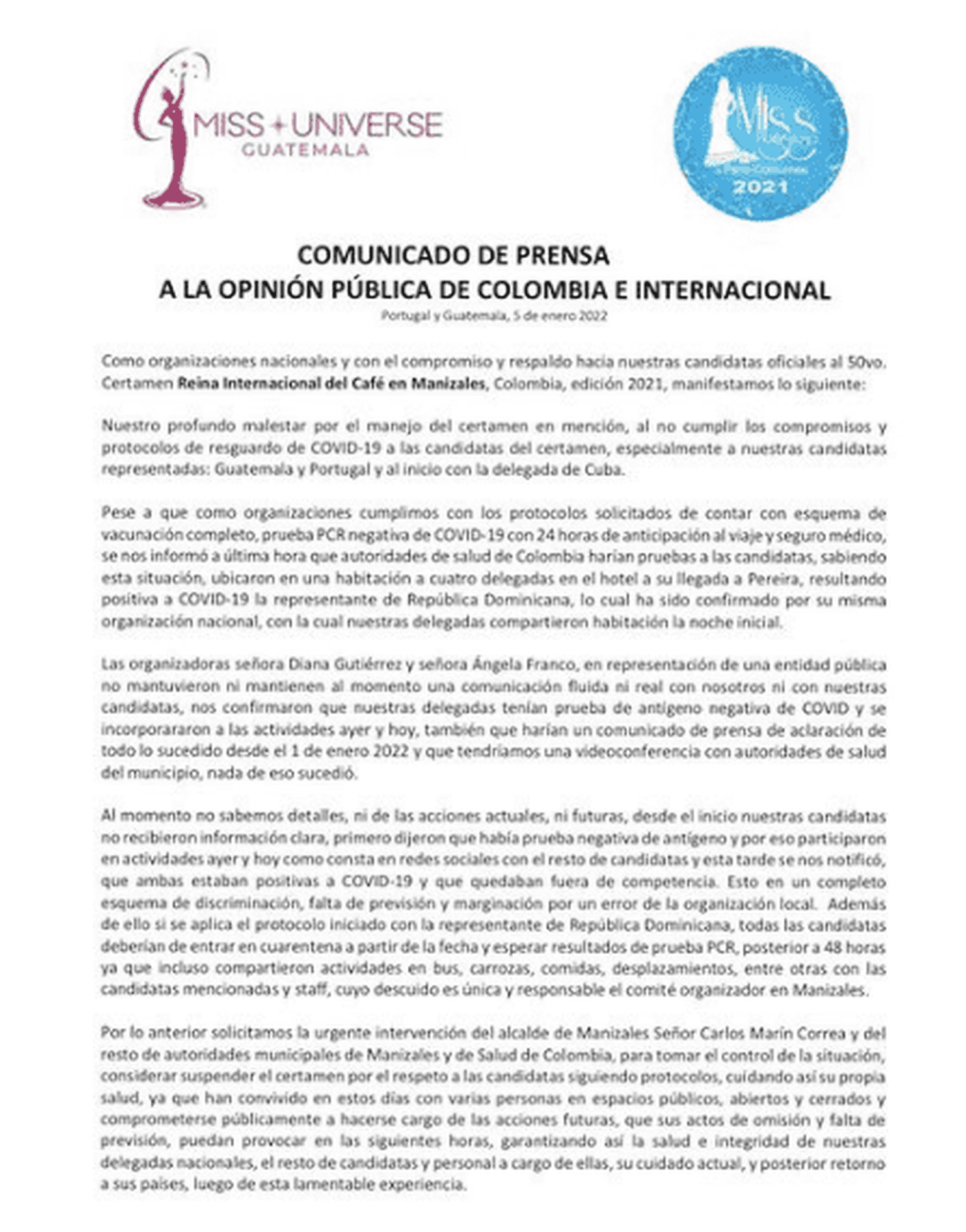 Comunicado de Guatemala sobre el Reinado internacional del café. Foto Instagram