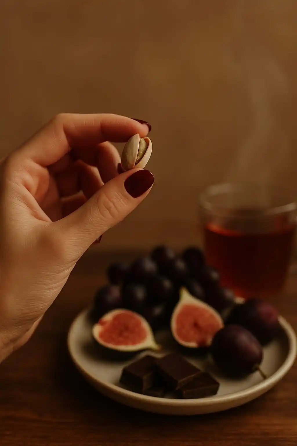 Un pistacho, un higo, un cuadrado de chocolate: el deseo también se despierta a bocados, con alimentos que seducen los sentidos.