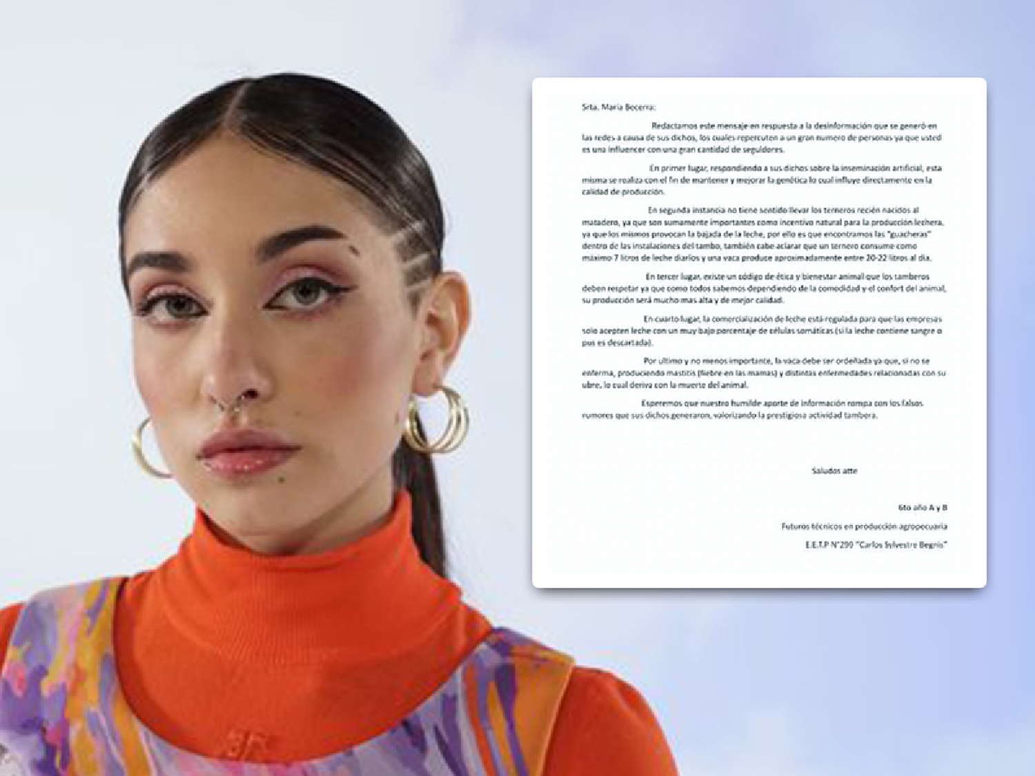 Alumnos de la escuela agrotécnica de Sa Pereira le respondieron a María Becerra