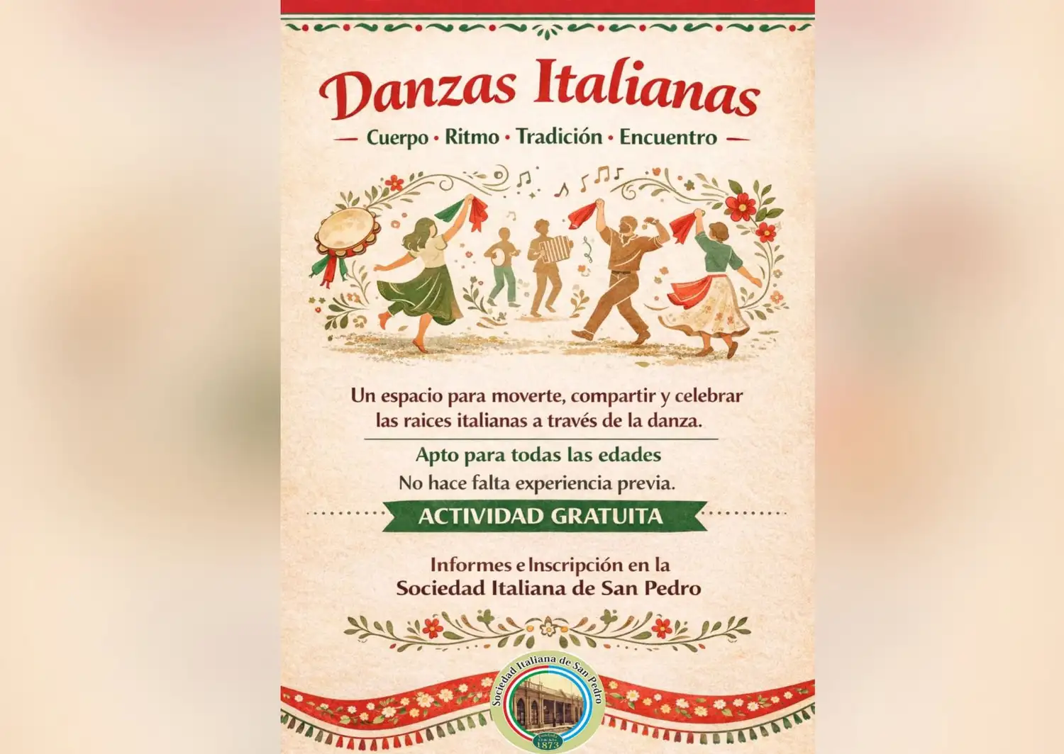 Clases de danzas italianas en la Sociedad Italianas