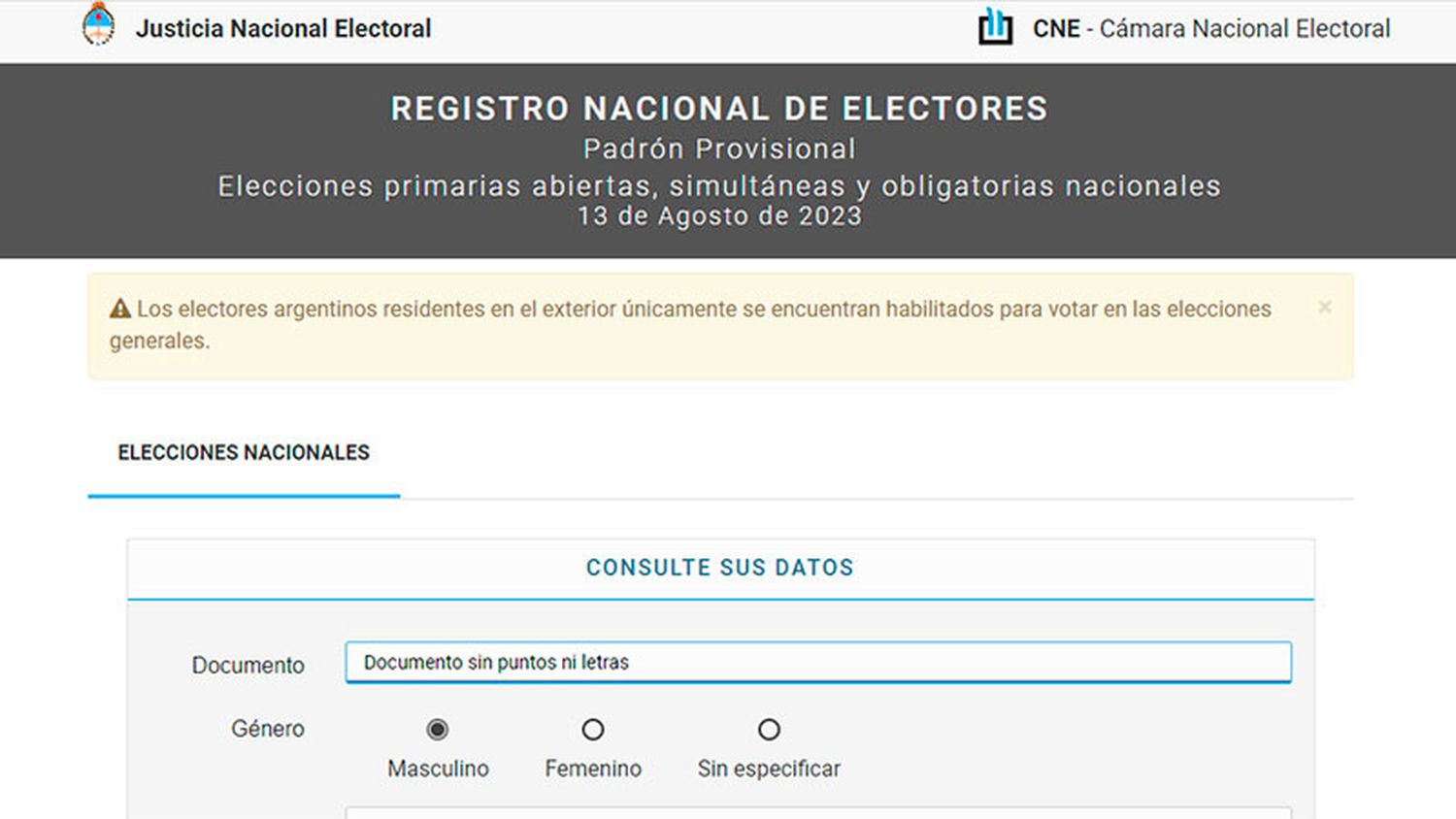 La Cámara Nacional Electoral advierte sobre sitio web falso