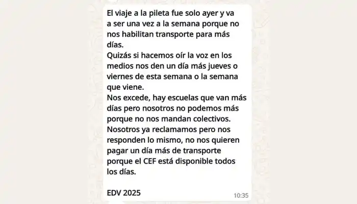 Mensaje en el grupo de eav Castro