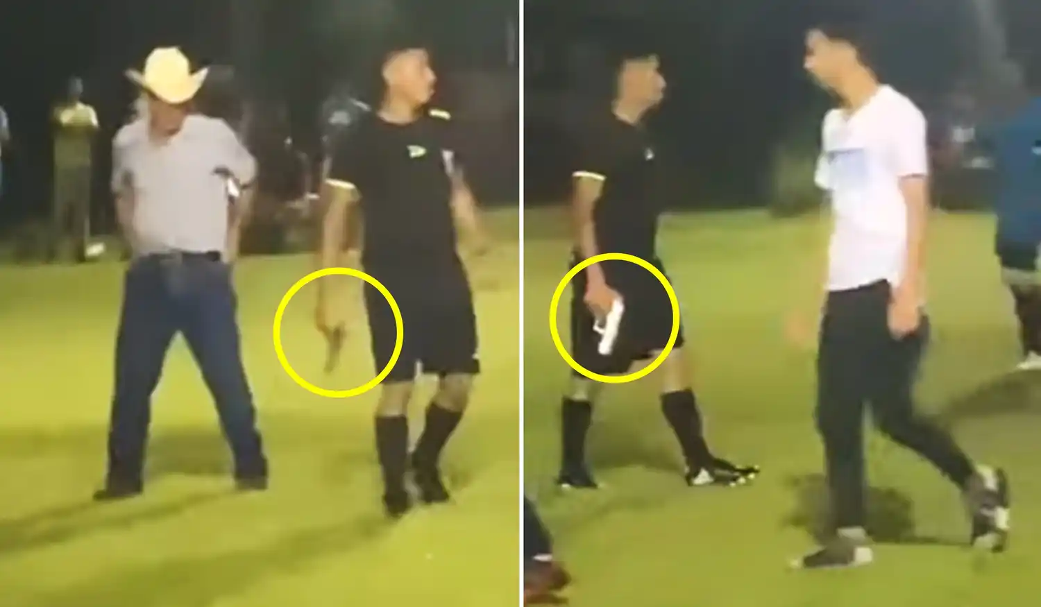 Insólito: un árbitro fue increpado por varios hinchas y sacó una arma de fuego para defenderse