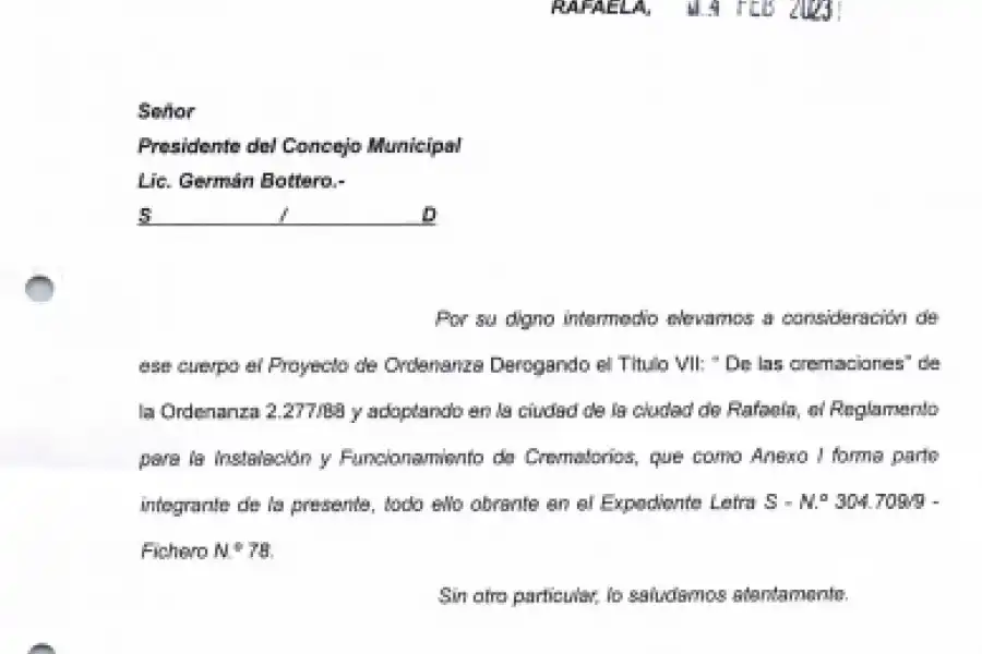 Proyecto de Ordenanza ingresado