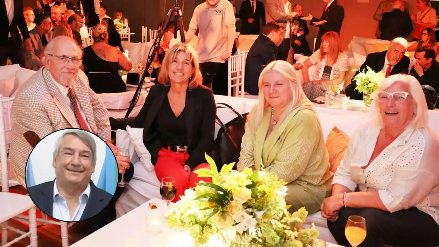 La foto que más recorrido tuvo. A la izquierda el titular de Cceaitra y Claudia Pombo (segunda desde la derecha) en reunión de amigos. En el círculo, Jorge D'Onofrio. (Foto: Archivo)