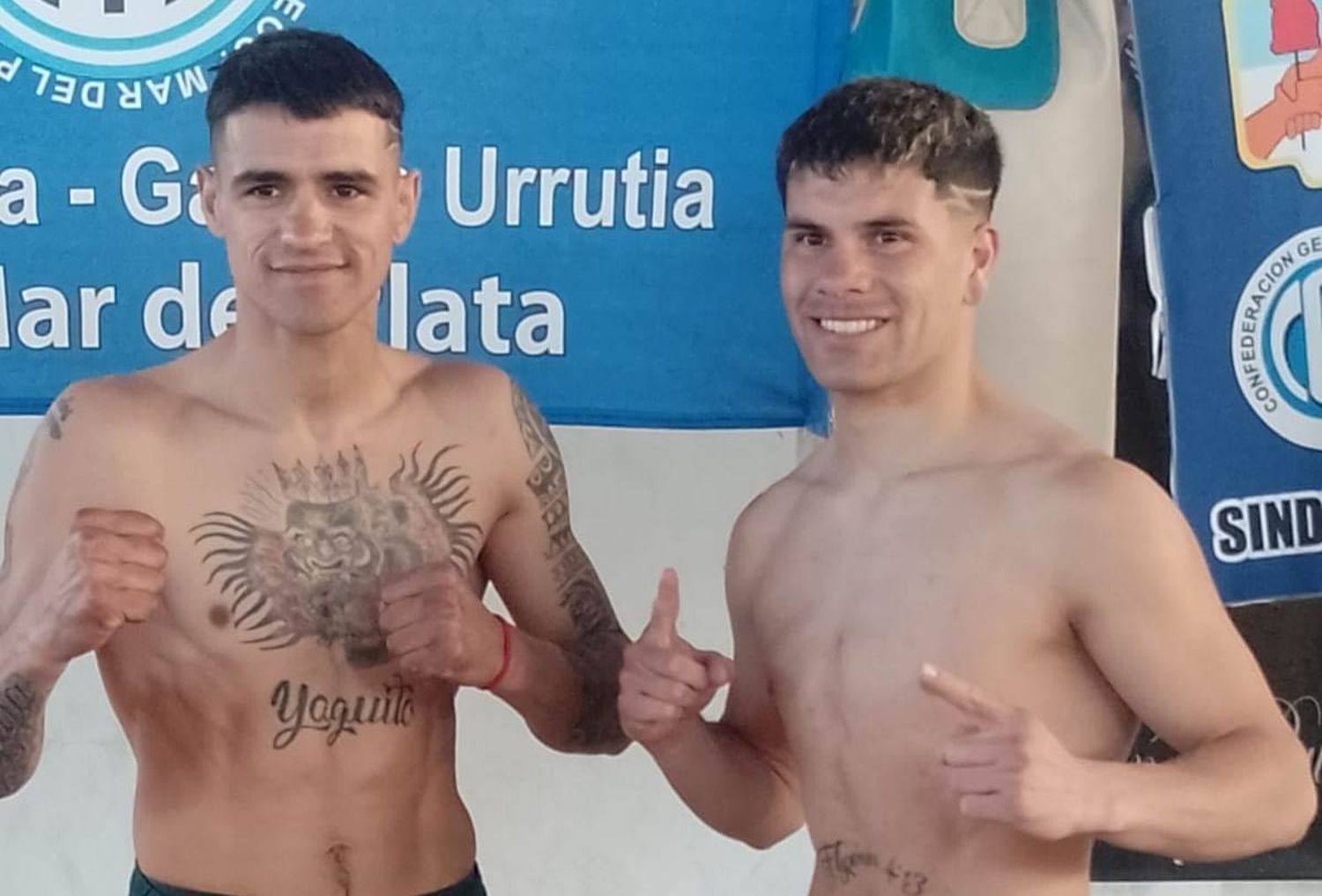 Diego Miluzzi y Juan Manuel Albornoz en el pesaje de esta tarde.