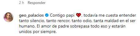 La hija menor de Jorge Palacios se solidarizó con su padre. Foto Instagram