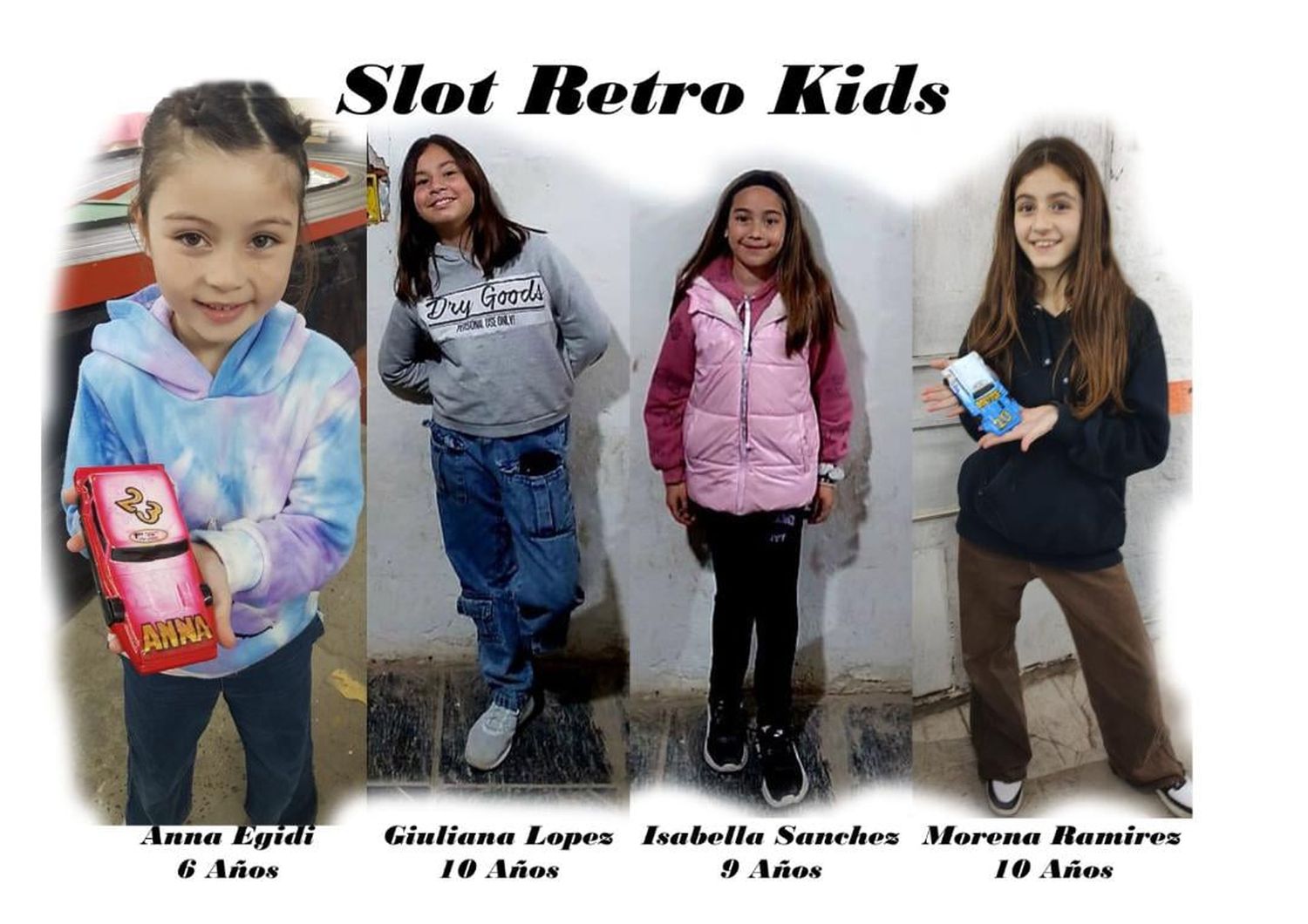Las Slot Retro Kids, Anna Egidi, Giuliana López, Isabella Sánchez y Morena Ramírez