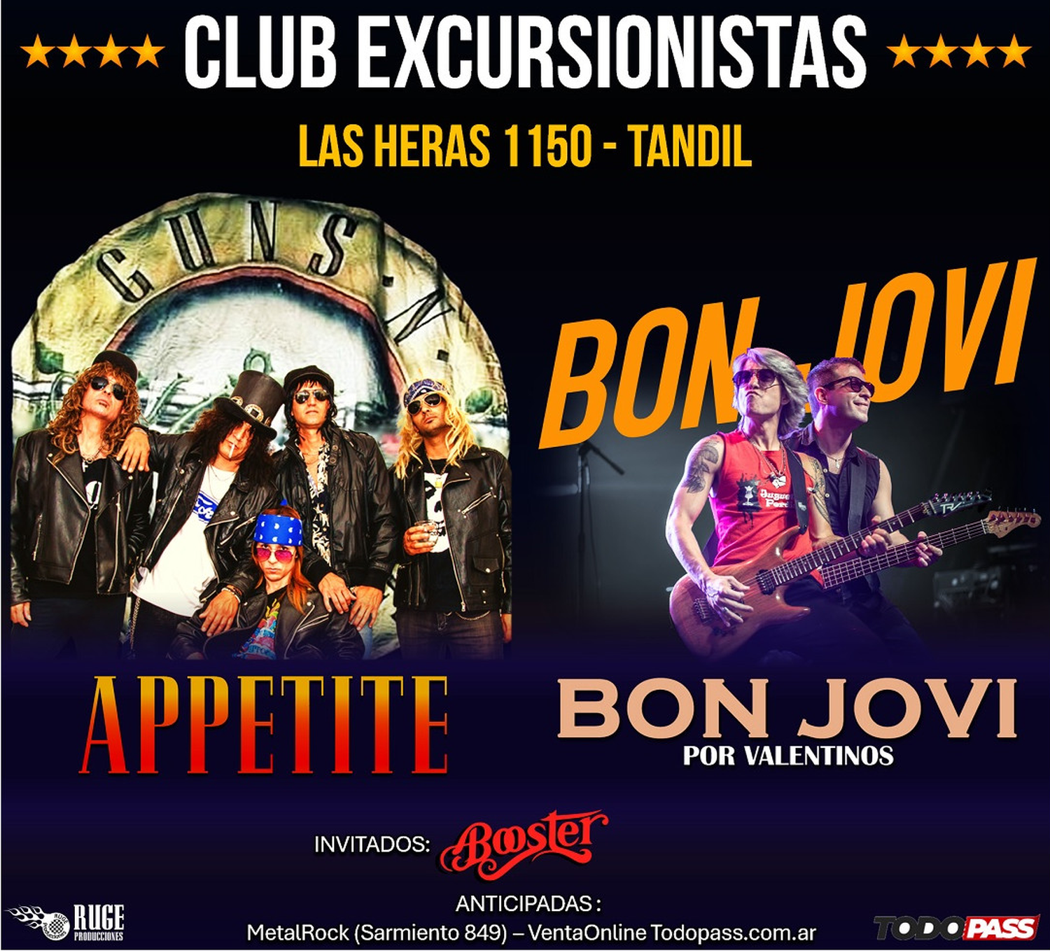 Appetite “The Guns N’ Roses Experience” y “Bon Jovi por Valentinos”, juntos en Tandil