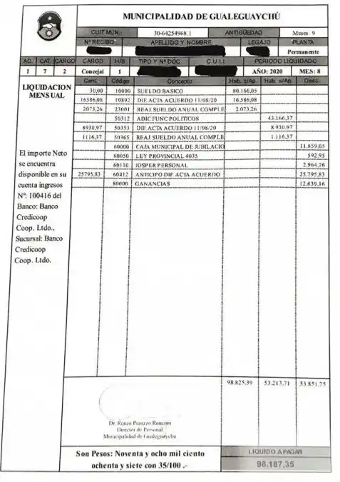 El recibo de agosto muestra un aumento del 16% y lleva el sueldo a 98 mil pesos