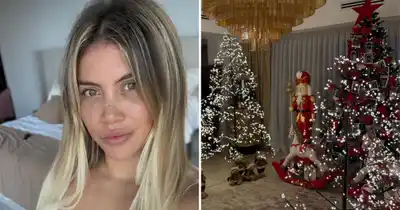 Siete árboles, fotos familiares y brillo total: la mega deco navideña de Wanda Nara