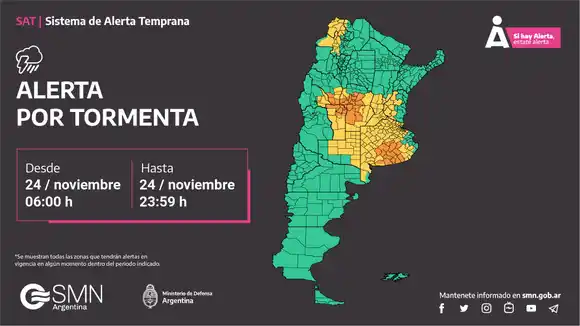 Alerta por tormentas en casi toda la provincia de Buenos Aires