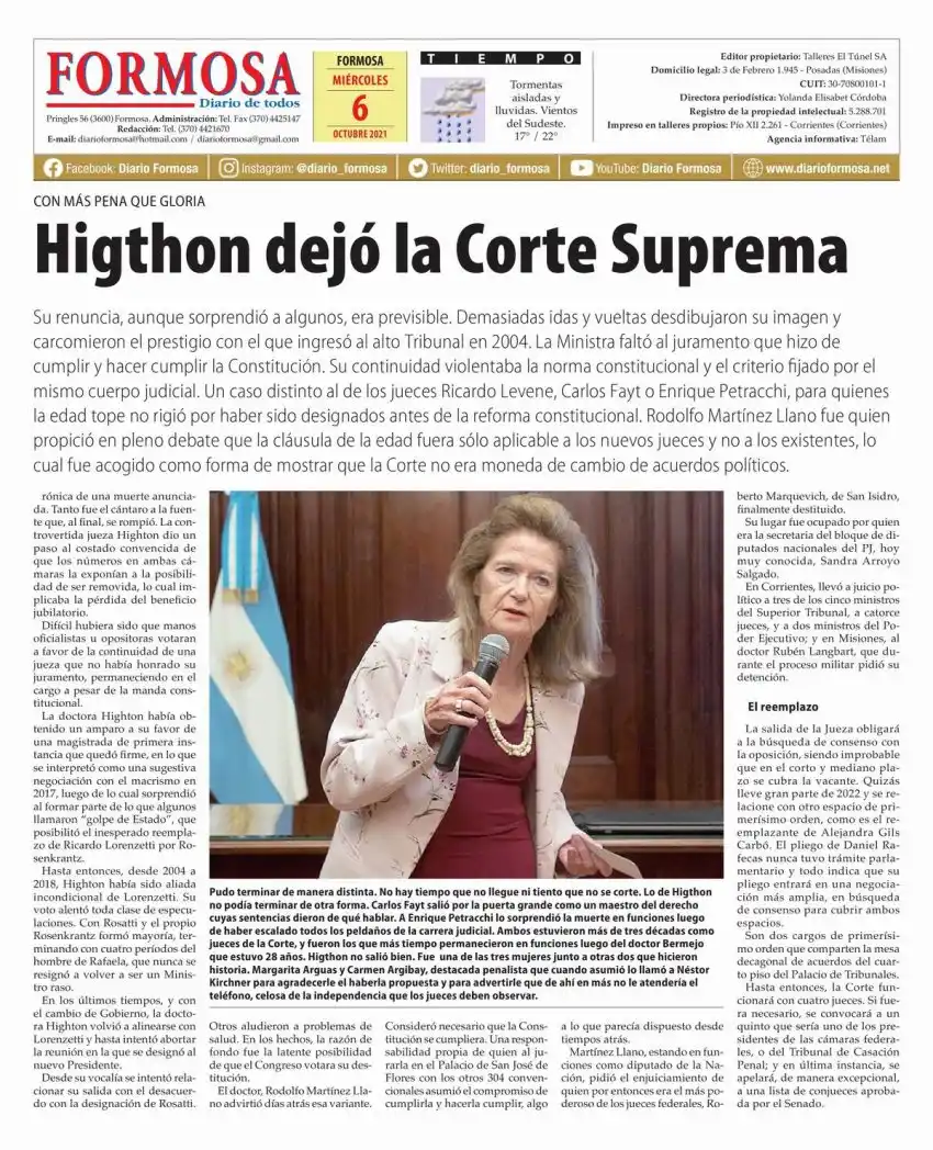 Tapa y Contratapa 6 de octubre de 2021