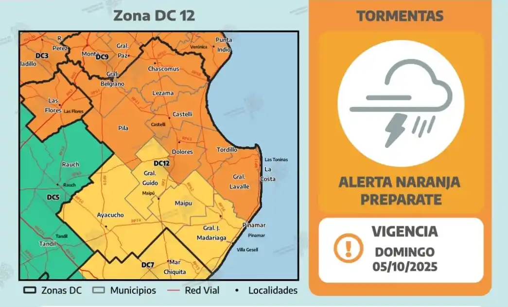 Alerta en Chascomús: Se esperan tormentas severas y ráfagas de 80 km/h esta madrugada de domingo