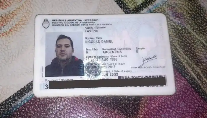DNI encontrado de Nicolás Lavena