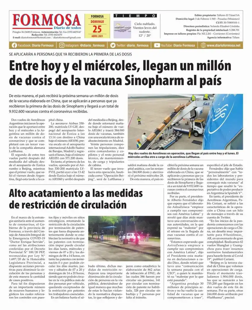 Tapa y Contratapa 25 de abril de 2021