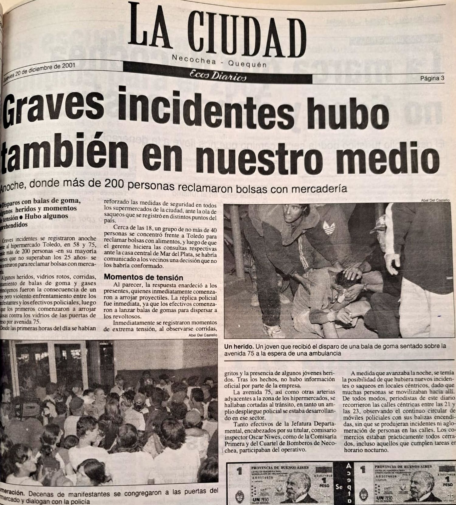 Recuerdos del 2001 en Necochea