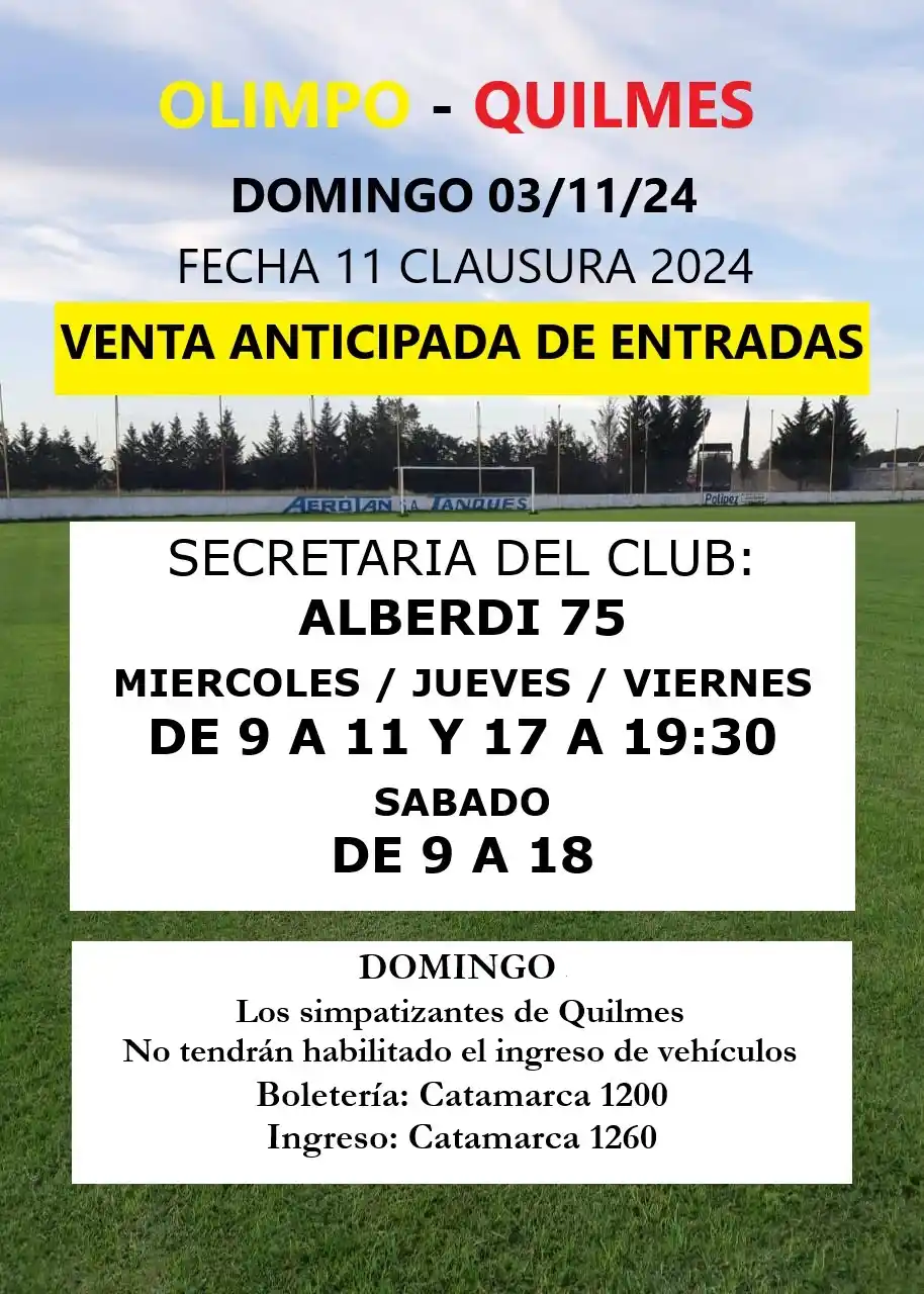 Olimpo – Quilmes, el próximo domingo
