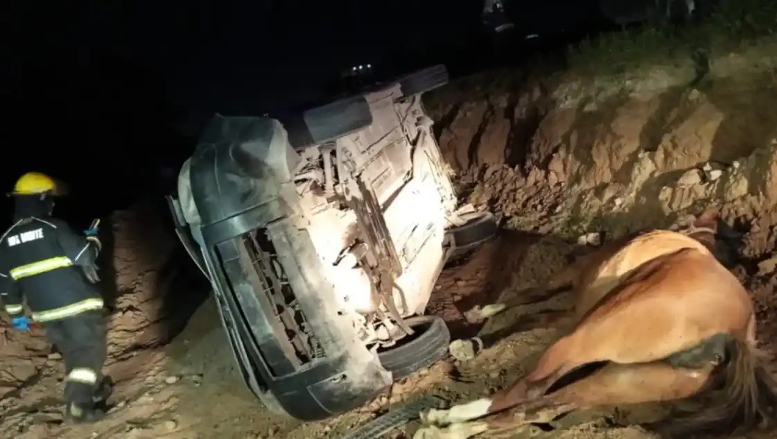 El caballo falleció y el auto terminó volcado