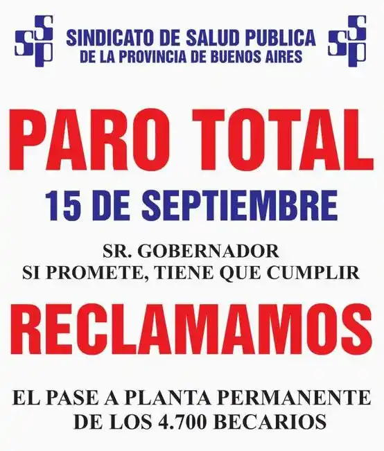 Salud Pública va a un paro total para el 15 de septiembre