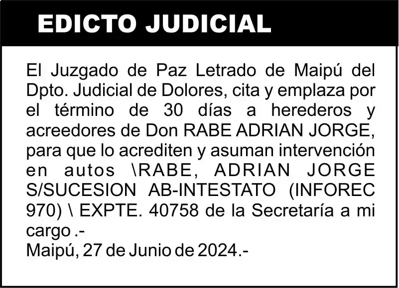 RABE, ADRIAN JORGE S/SUCESION AB-INTESTATO