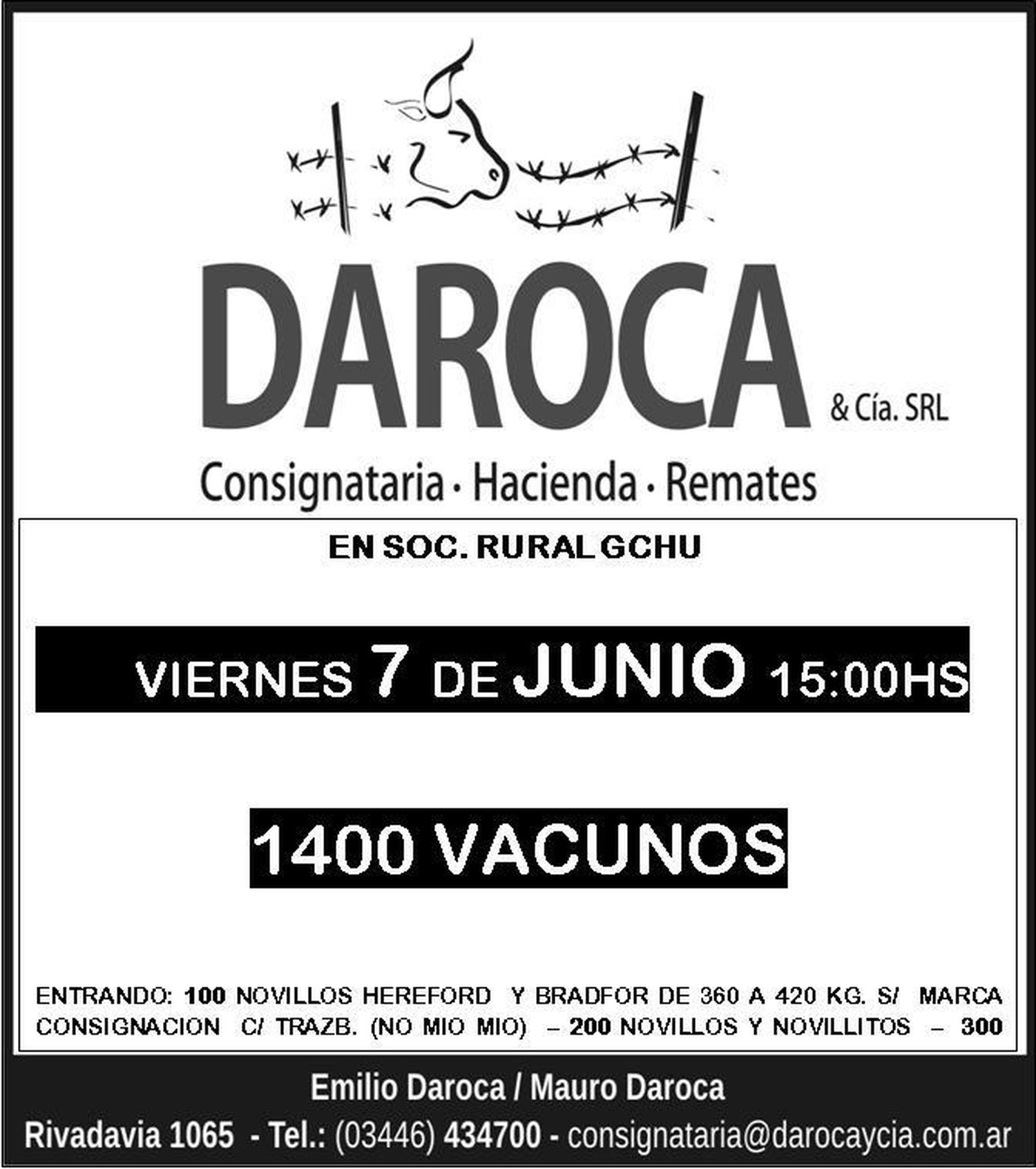 Nueva fecha del remate de Daroca & Cía.