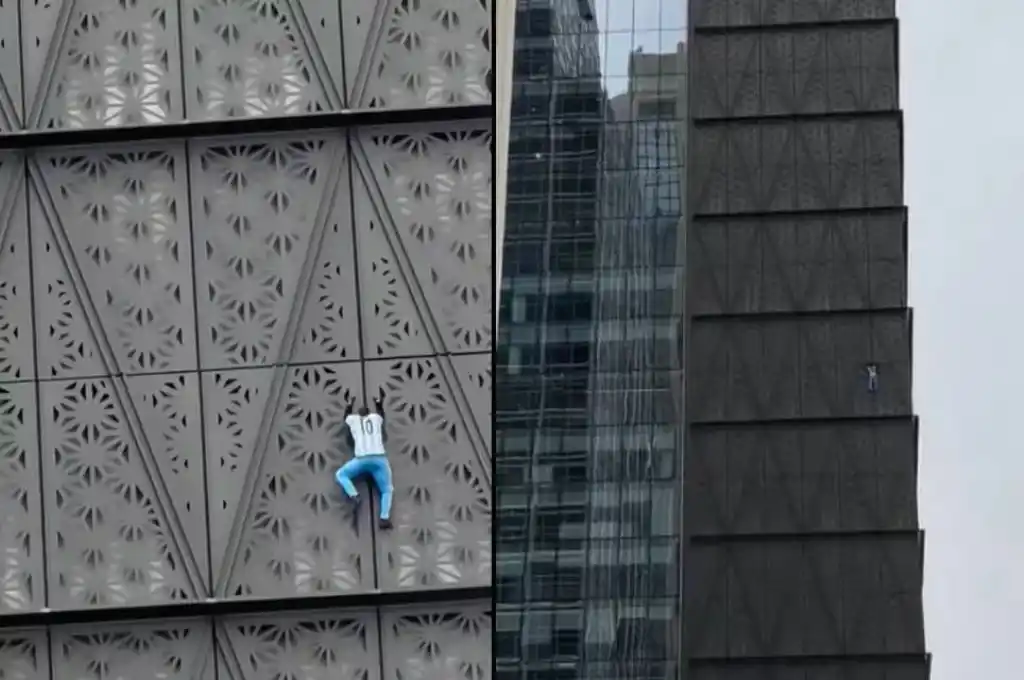 El ciudadano polaco se trepó a uno de los edificios más altos de Buenos Aires.